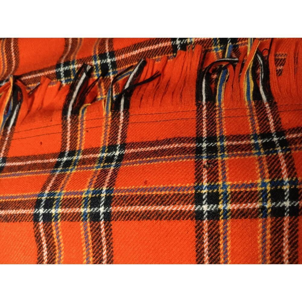 Vintage Plaid Virgin Wool Fringe Wrap Maxi Skirt Burnt Orange 6 Pendleton - Picture 4 of 9